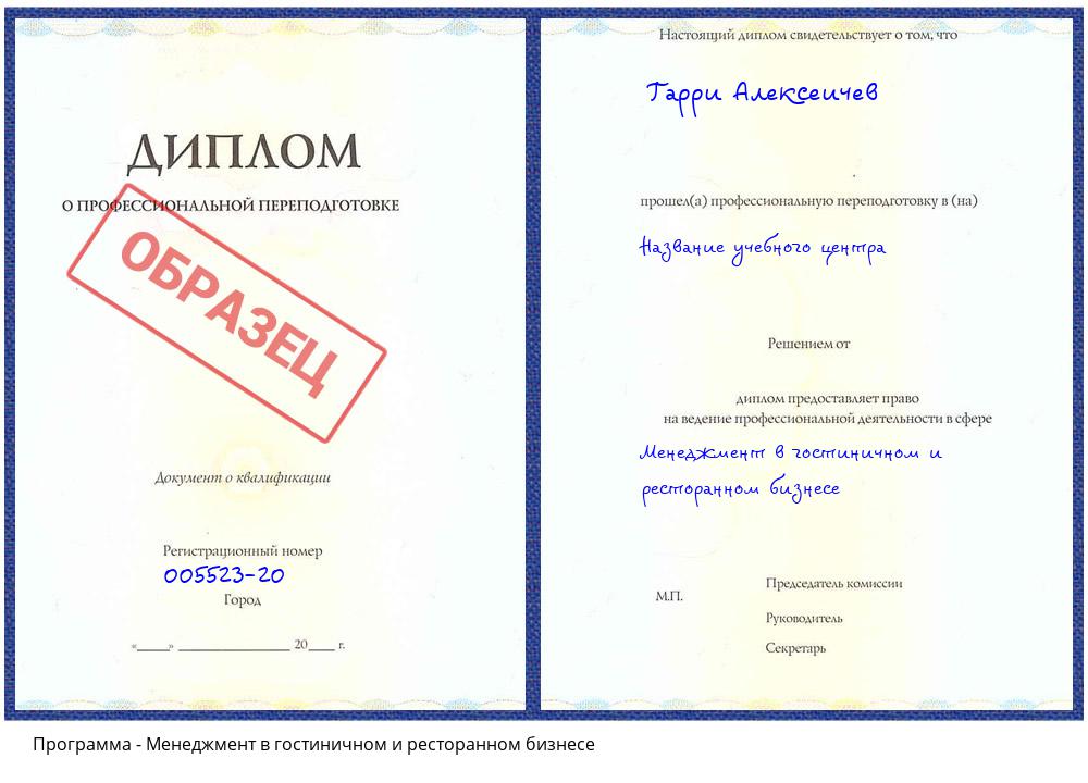 Менеджмент в гостиничном и ресторанном бизнесе Батайск