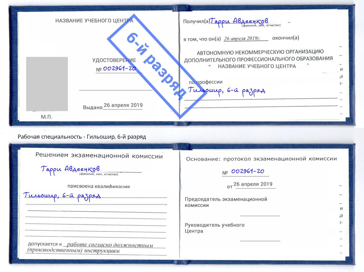 корочка 6-й разряд Гильошир Батайск