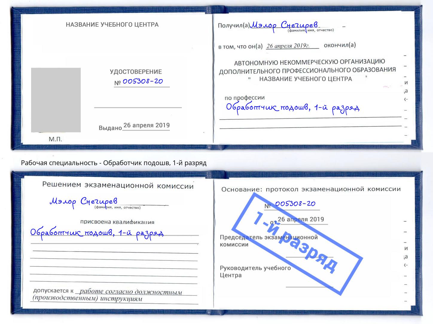 корочка 1-й разряд Обработчик подошв Батайск