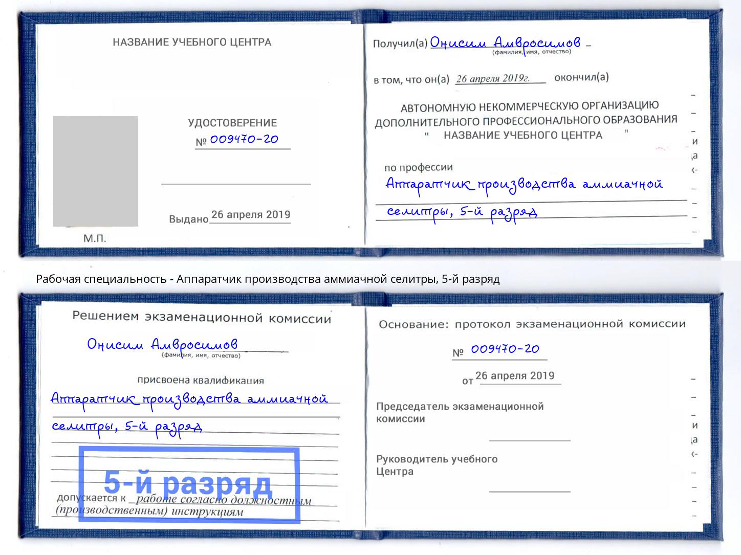 корочка 5-й разряд Аппаратчик производства аммиачной селитры Батайск
