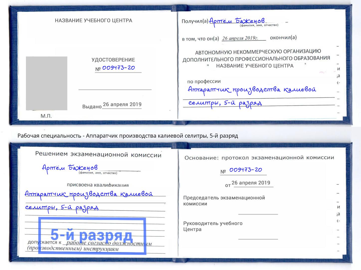 корочка 5-й разряд Аппаратчик производства калиевой селитры Батайск