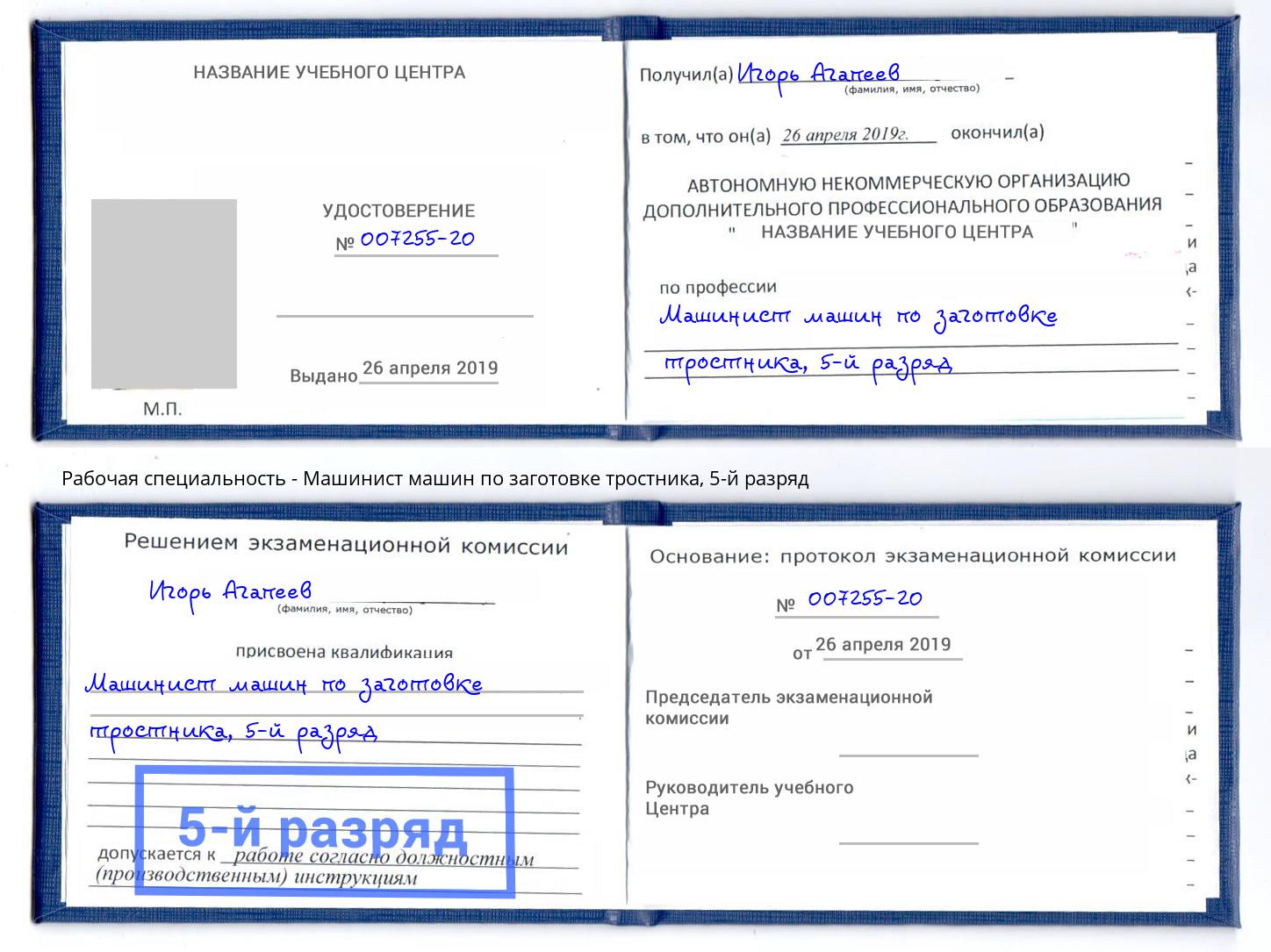 корочка 5-й разряд Машинист машин по заготовке тростника Батайск