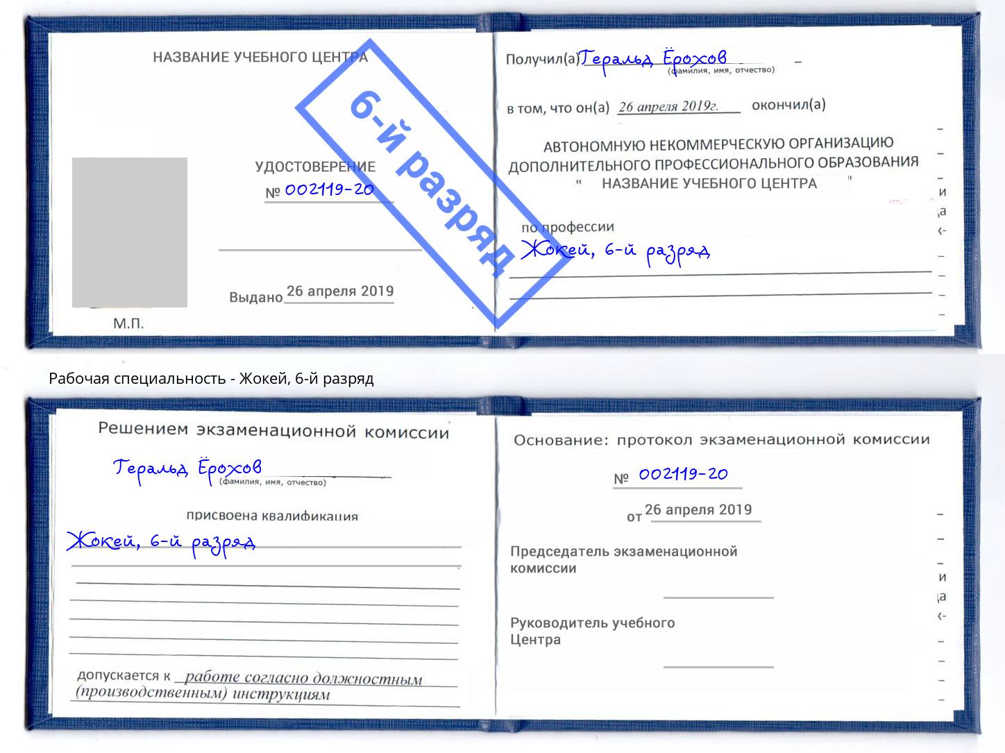 корочка 6-й разряд Жокей Батайск