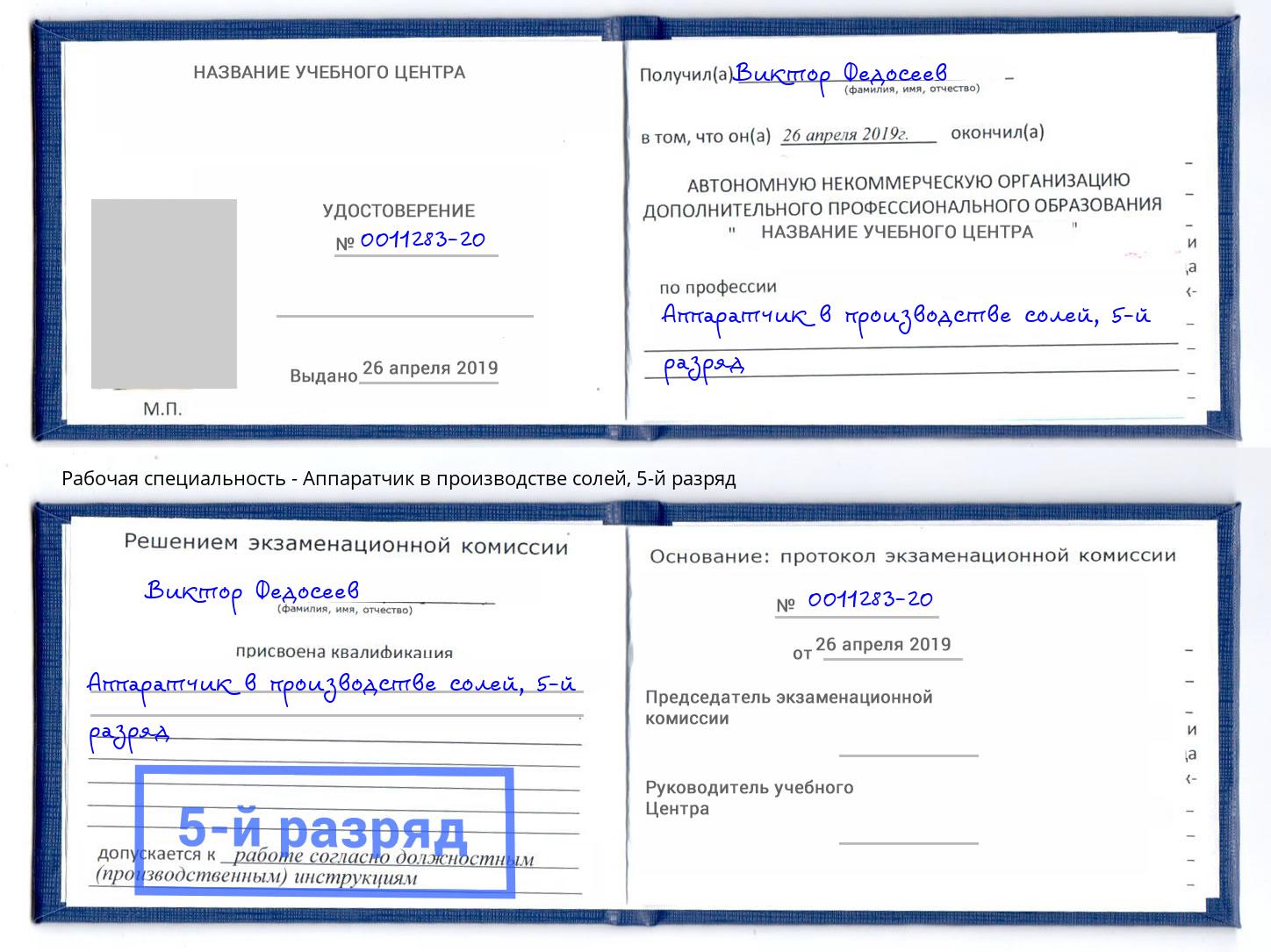 корочка 5-й разряд Аппаратчик в производстве солей Батайск