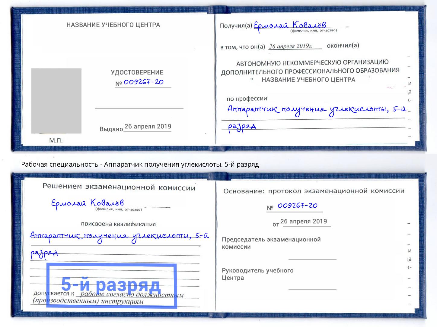 корочка 5-й разряд Аппаратчик получения углекислоты Батайск